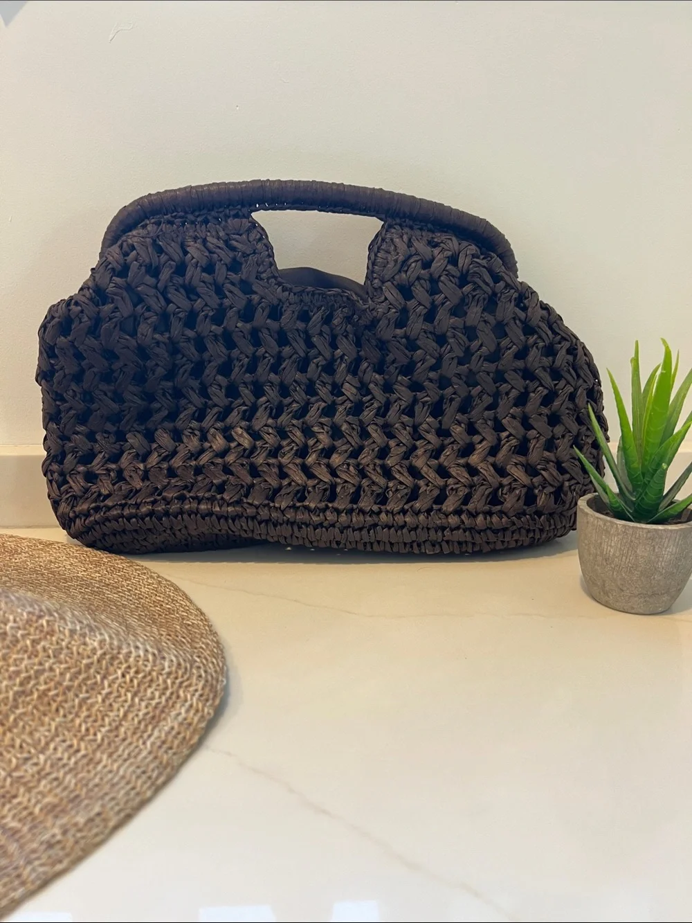 Handwoven Brown Crochet Clutch - Women’s Bags